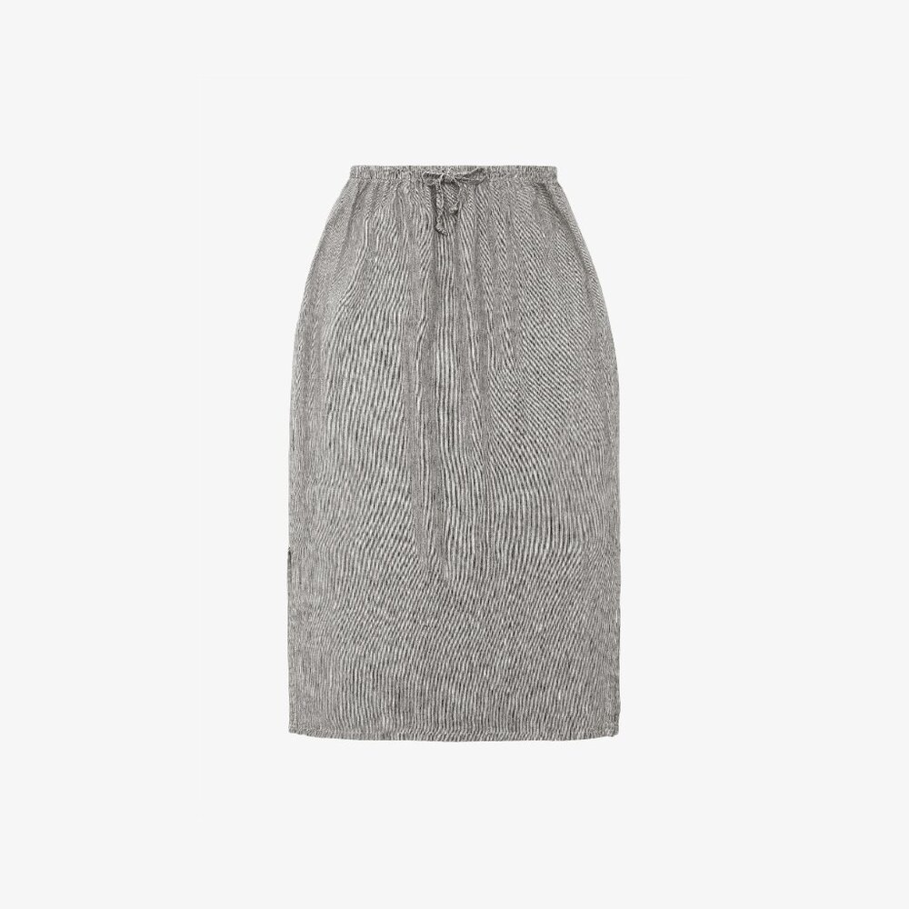 Linen Stripe Drawstring Maxi Skirt